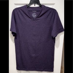 Express Purple Color Stretch V-Neck Short Sleeve Men’s Shirt, Small